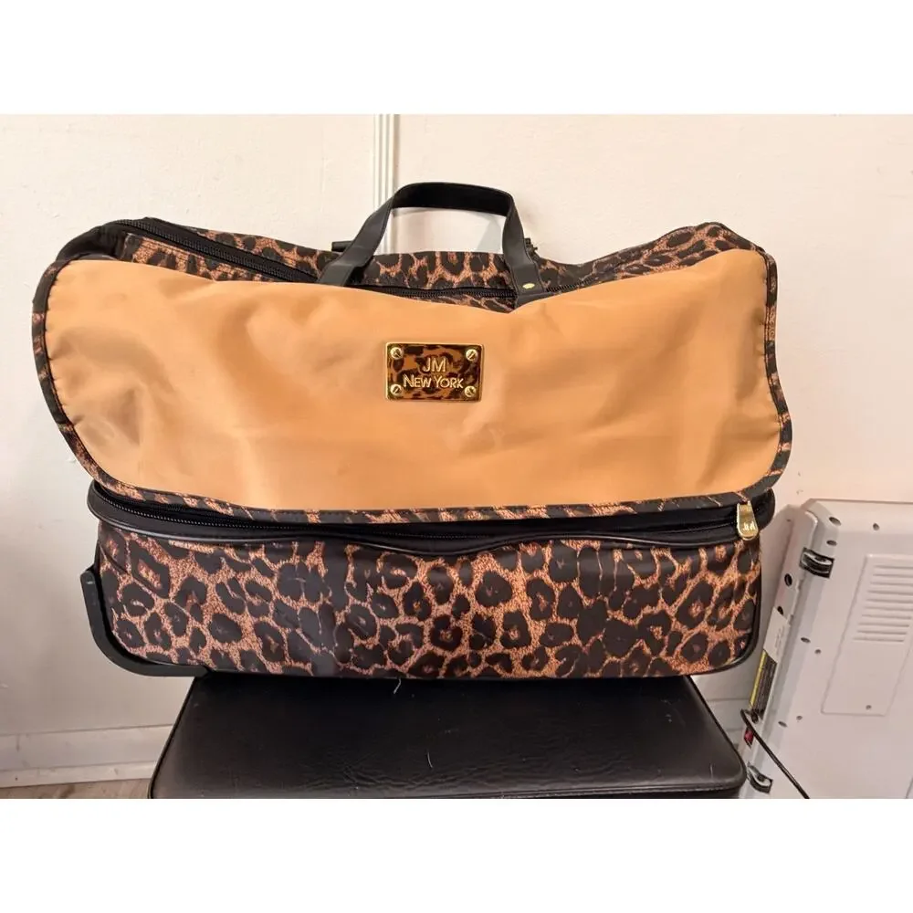 Joy Mangano JM New York Leopard Print Double Decker Expandable Wheeled Duffel Ba